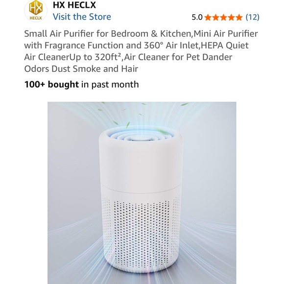 HECLX Small Air Purifier for Bedroom Kitchen Pet Dander Odors Dust - Picture 1 of 7